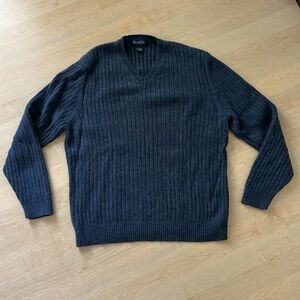 Brooks Brothers Ribbed V Neck 100% Lambswool Sweater Blue Classic Men’s Sz XL